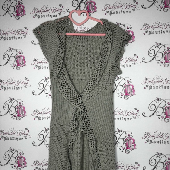 Dress cardigan grey knit crochet knitted buttons flowy waterfall comfy stretchy - Picture 11 of 16